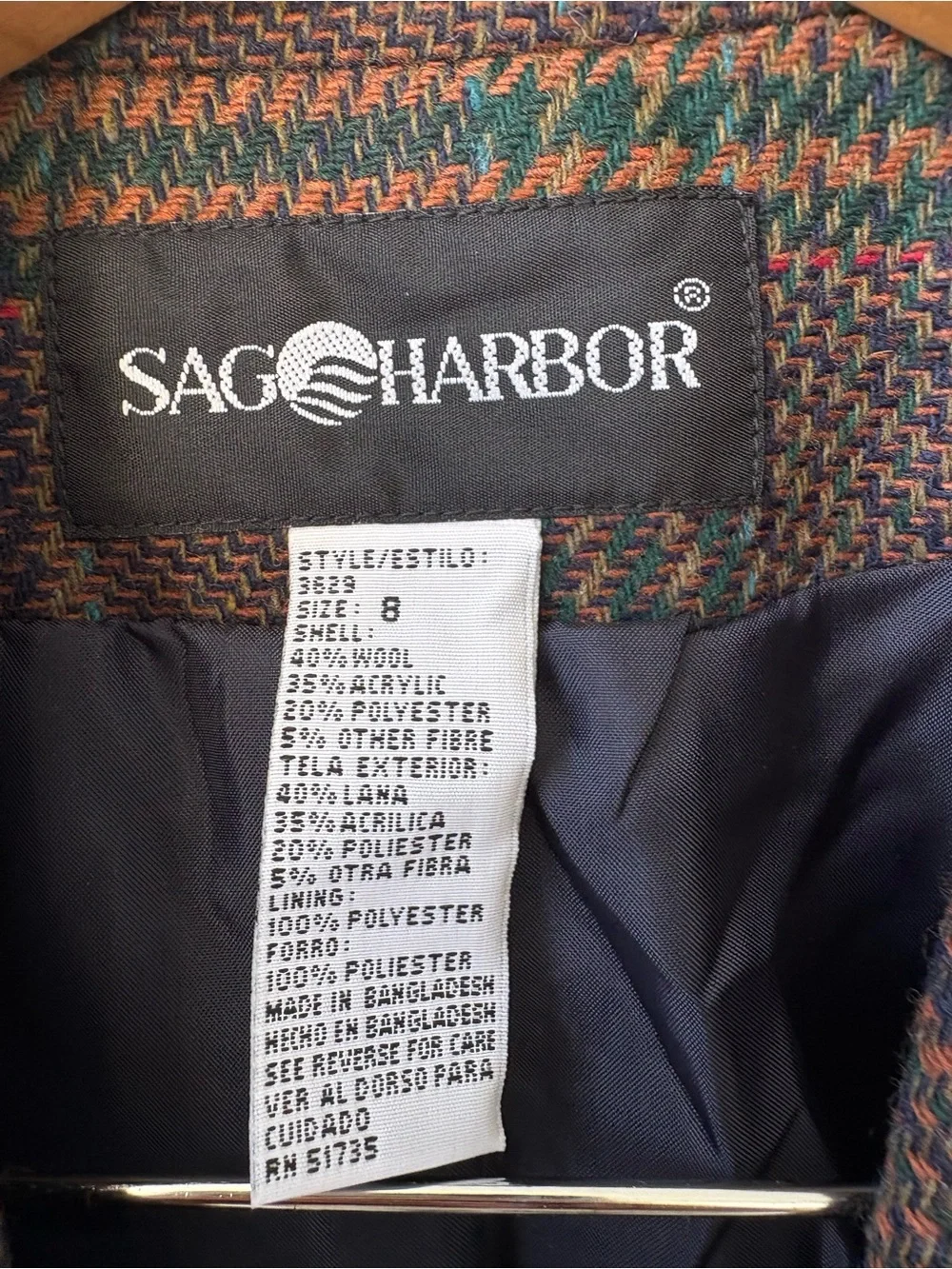 Vintage Sag Harbor Plaid Wool Blend Blazer  Jacket Size 8